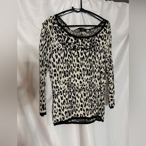 Lark Lane Black and White Animal Print Sweater Rayon Blend Top NWOT
